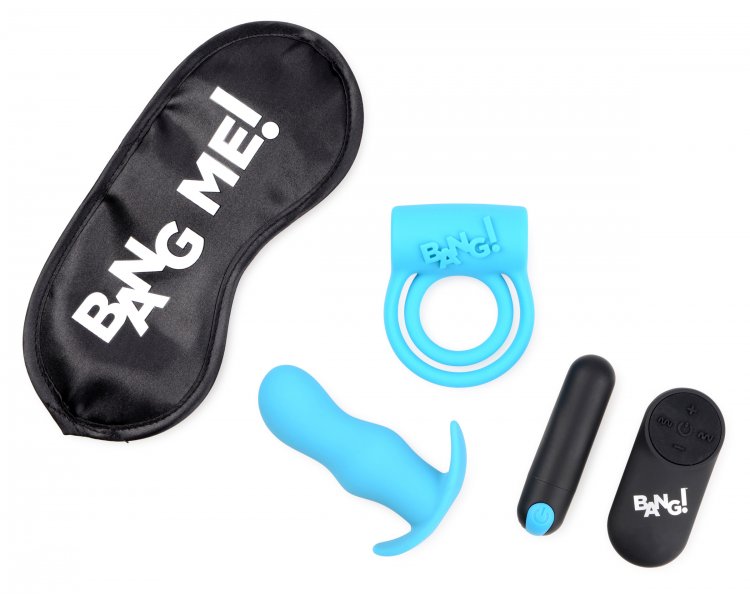 Bang! Duo Blast C Ring Butt Plug Bullet Vibrator & Blindfold Kit Black