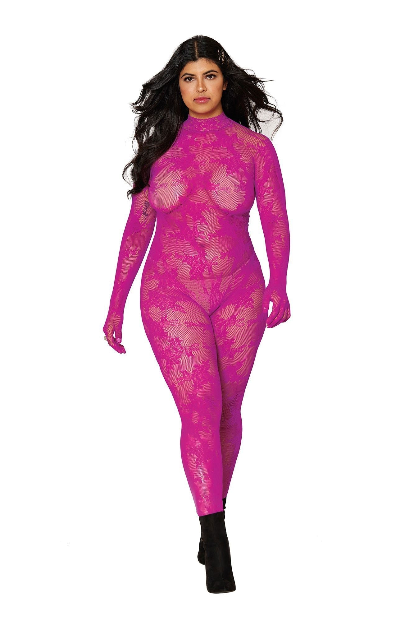 Bodystocking With Finger Gloves - Size - Azalea