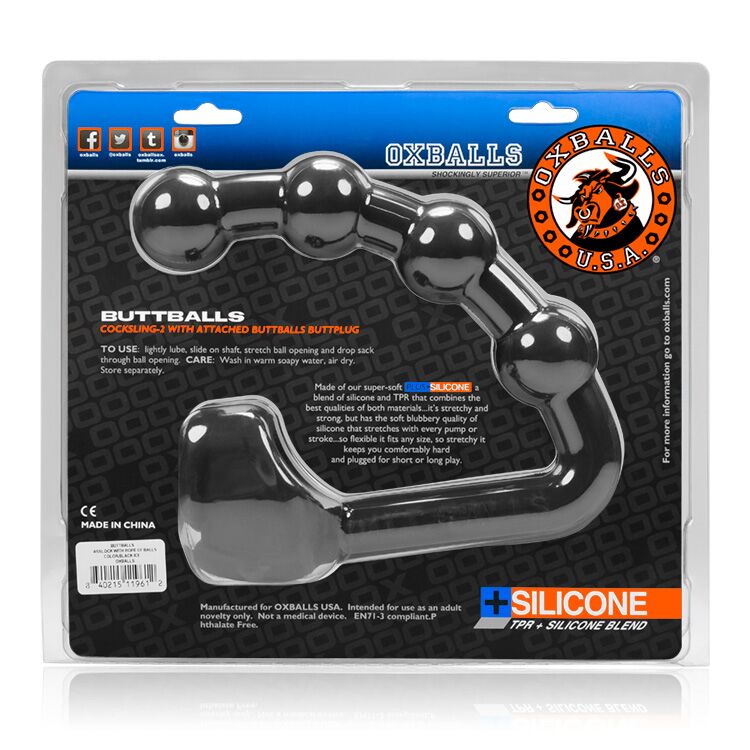 Buttballs Asslock & Cocksling Oxballs Silicone/tpr Blend Black Ice