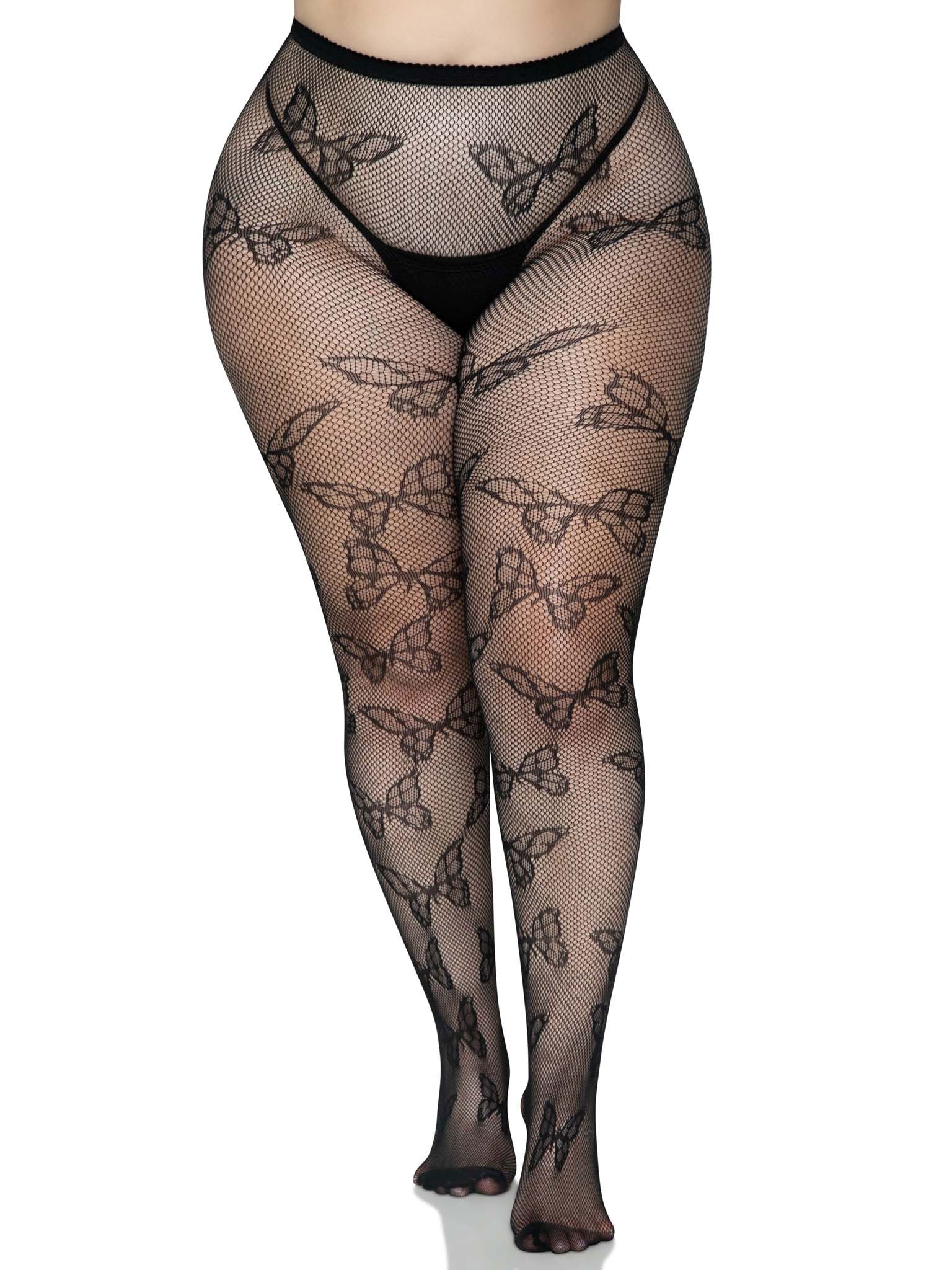 Butterfly Net Tights - One Size Black / 1x/2x