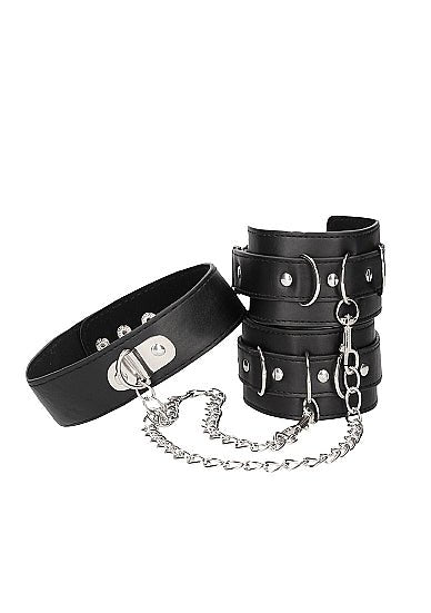 B&w Collar W/ Handcuffs Straps & Chain