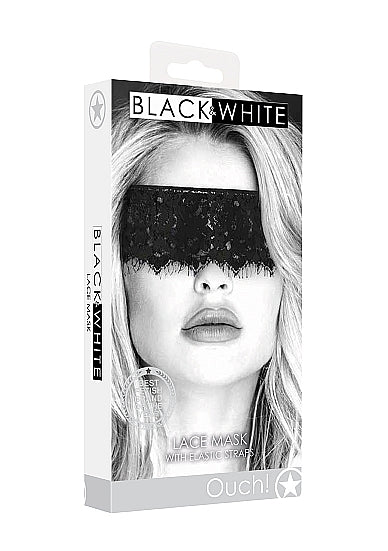 B&w Lace Mask With Elastic Strap