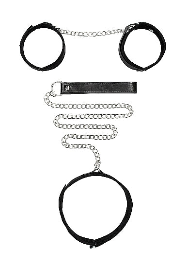 B&w Velcro Collar W/ Leash & Hand Cuffs W Adjustable Straps