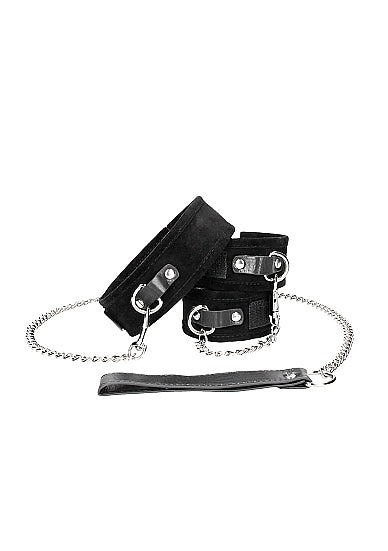 B&w Velcro Collar W/ Leash & Hand Cuffs W Adjustable Straps