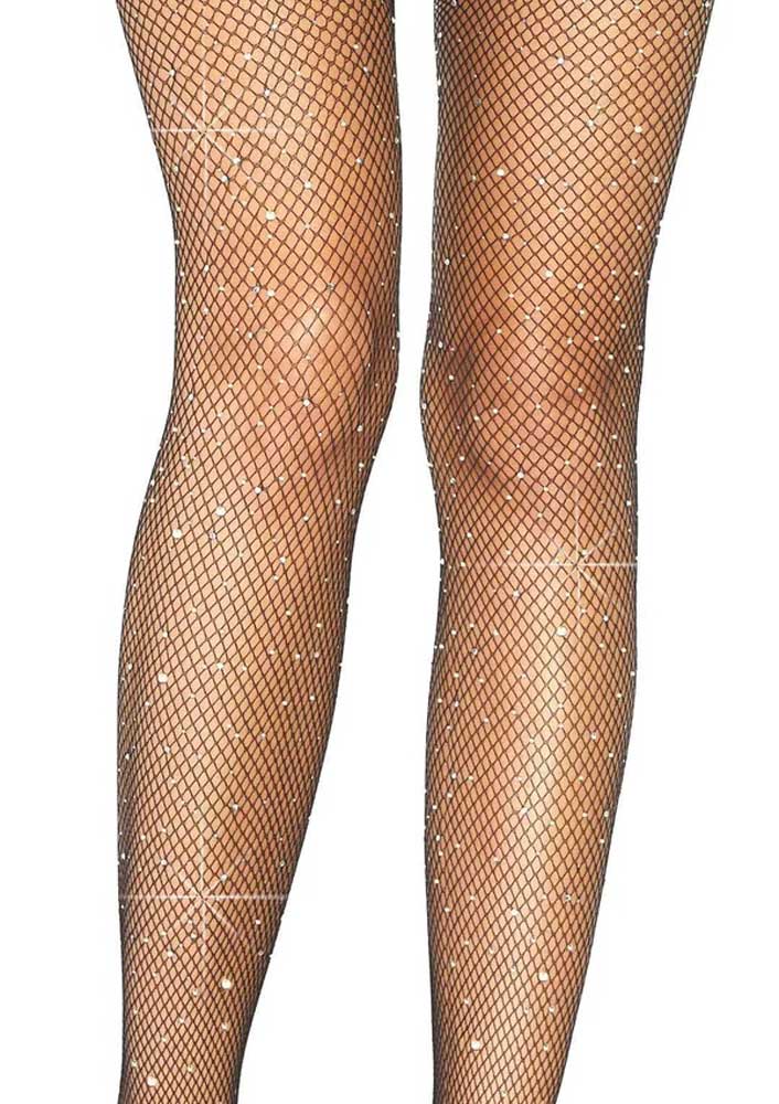 Casey Rhinestone Fishnet Suspender Pantyhose - One Size -