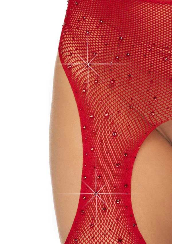 Casey Rhinestone Fishnet Suspender Pantyhose - One Size -