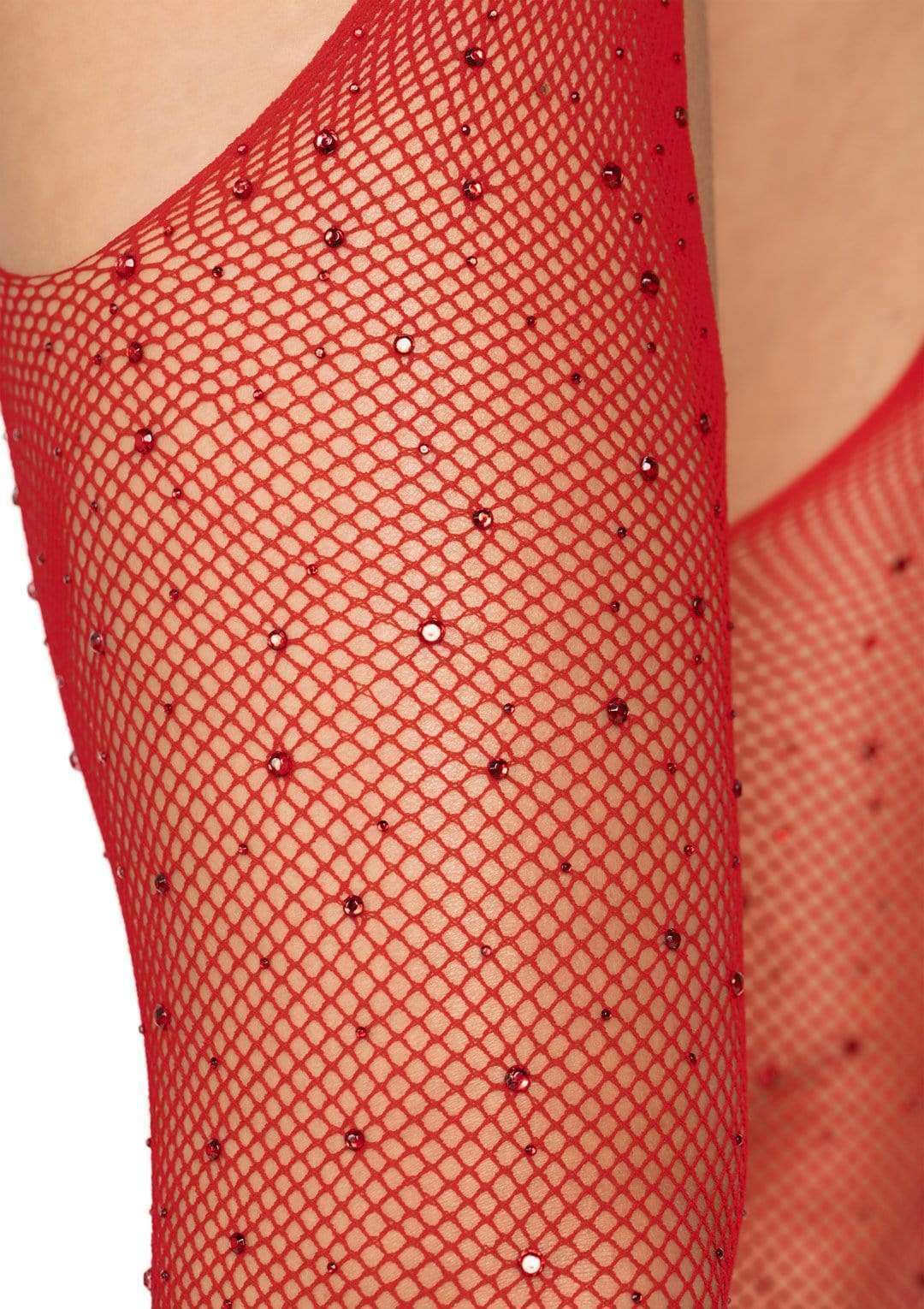 Casey Rhinestone Fishnet Suspender Pantyhose - One Size -