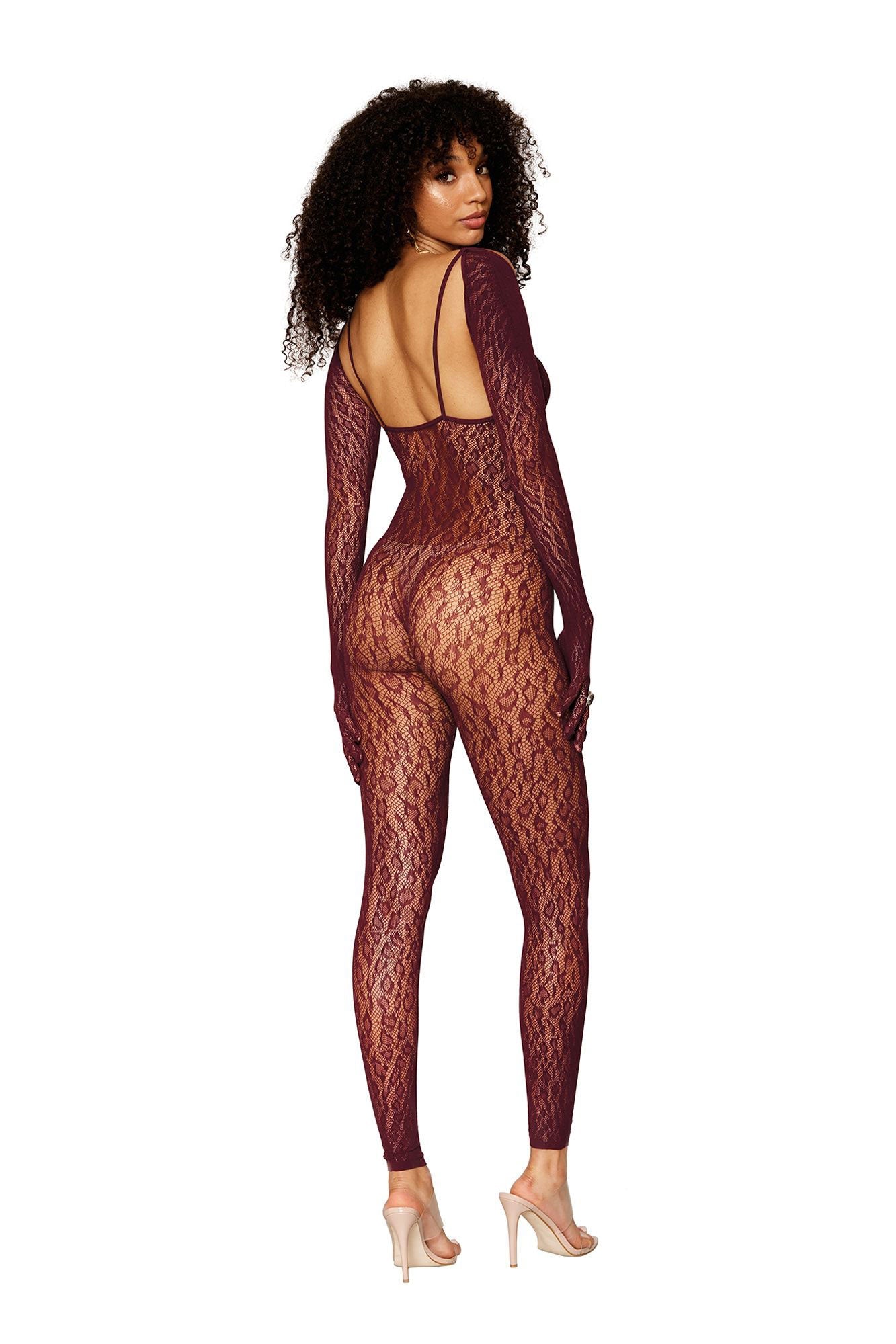 Catsuit Bodystocking and Shrug - One Size -  Burgundy