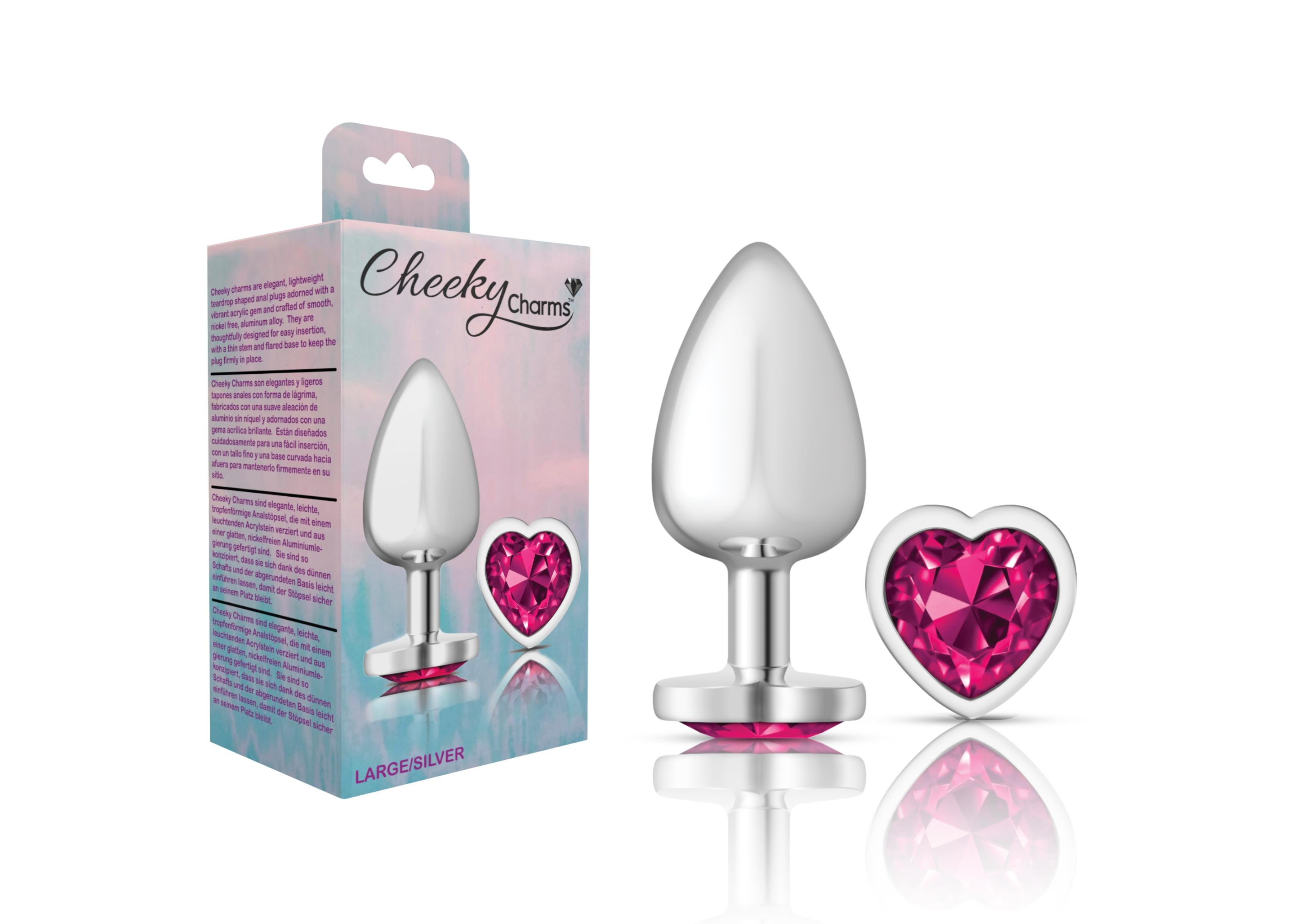 Cheeky Charms Heart Bright Pink Silver Plug