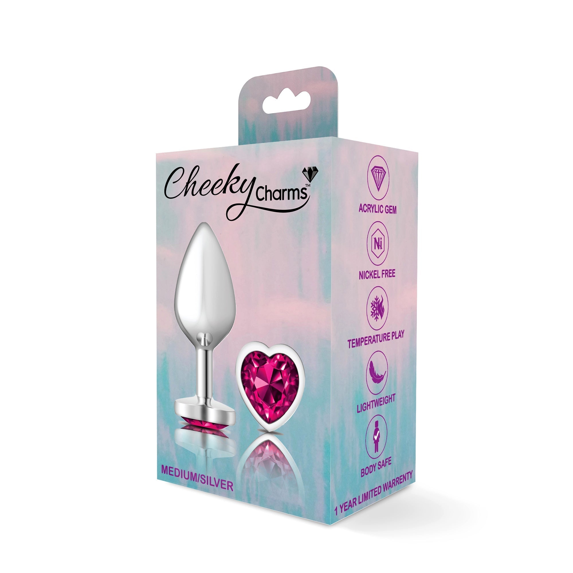 Cheeky Charms Heart Bright Pink Silver Plug