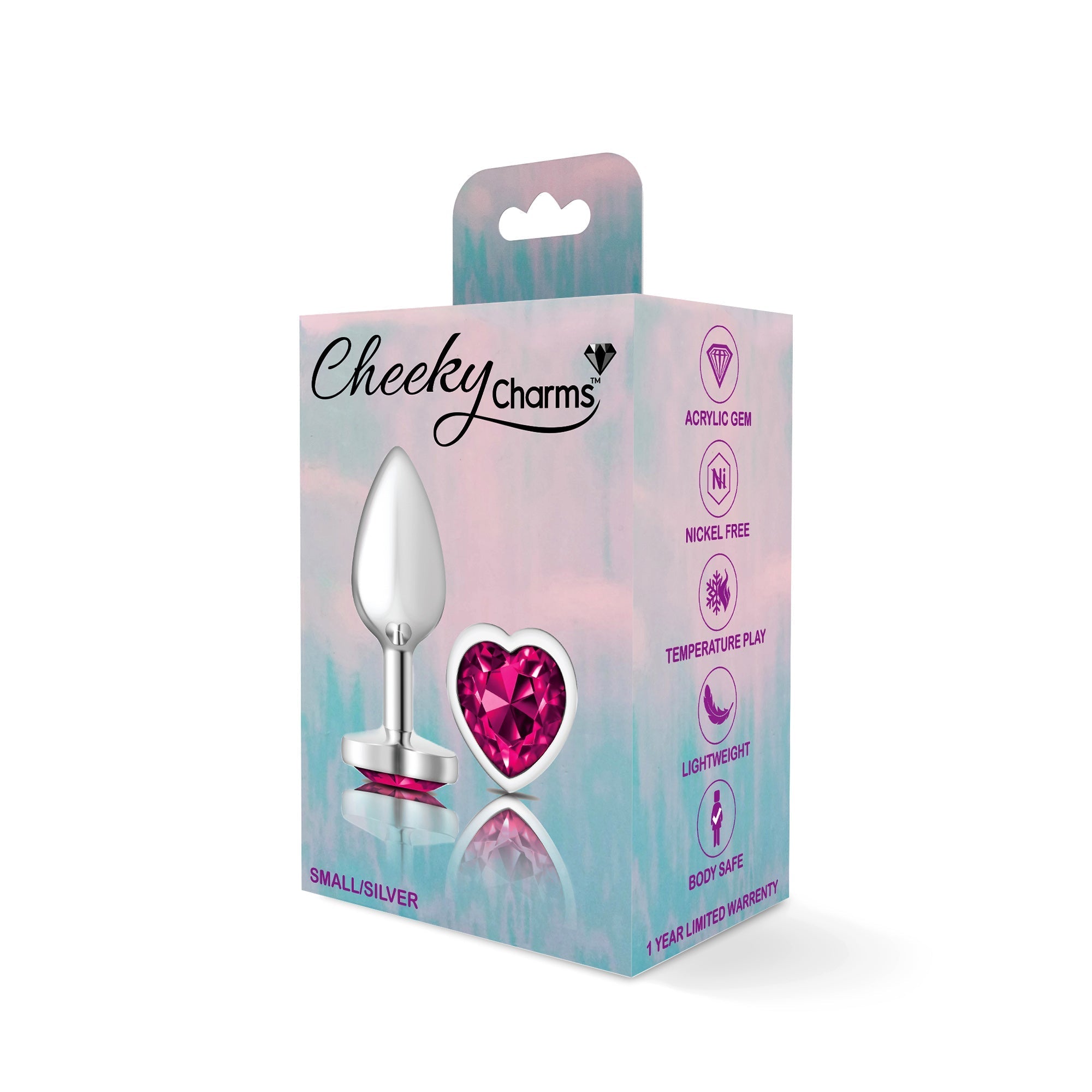 Cheeky Charms Heart Bright Pink Silver Plug