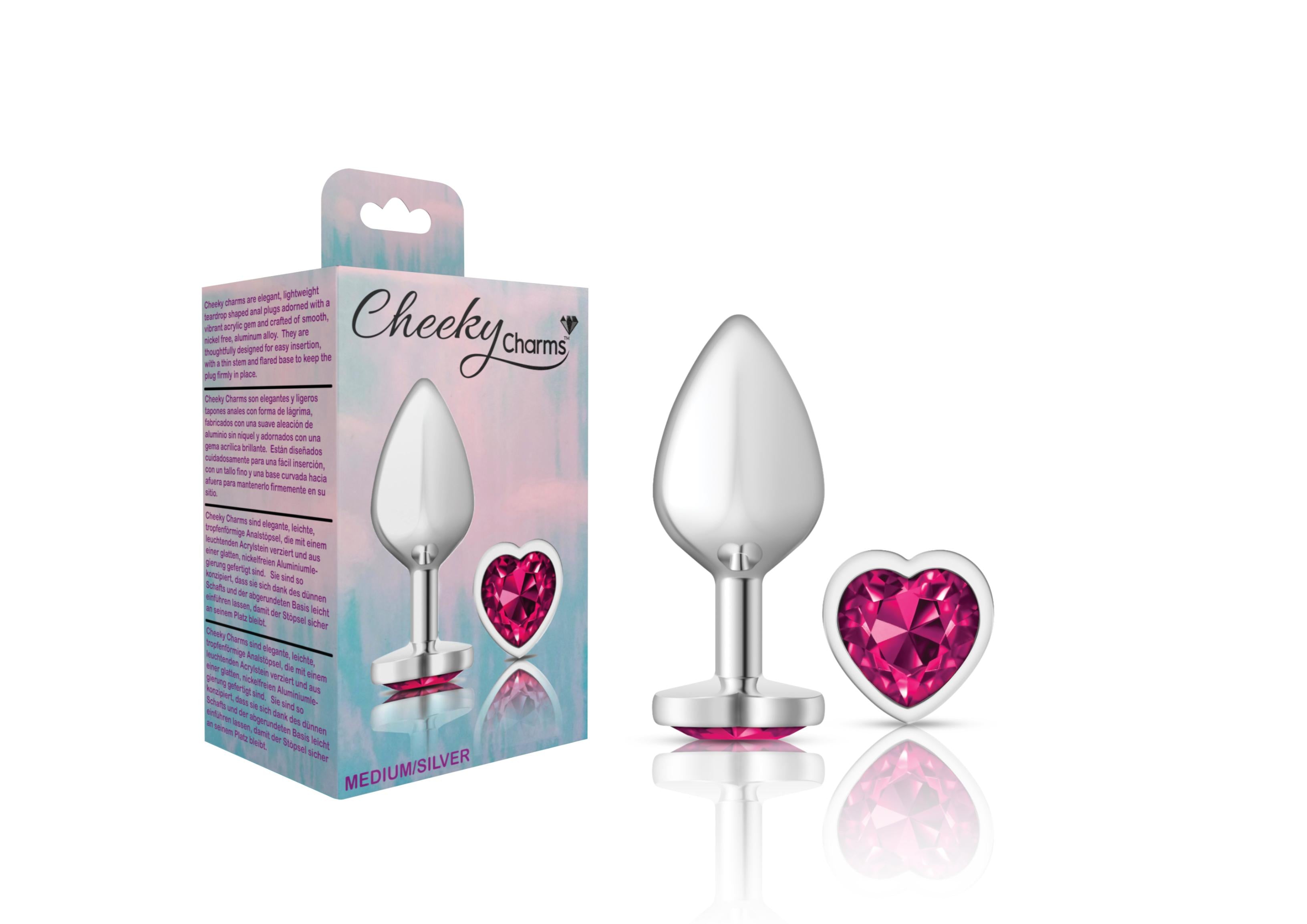 Cheeky Charms Heart Bright Pink Silver Plug Medium