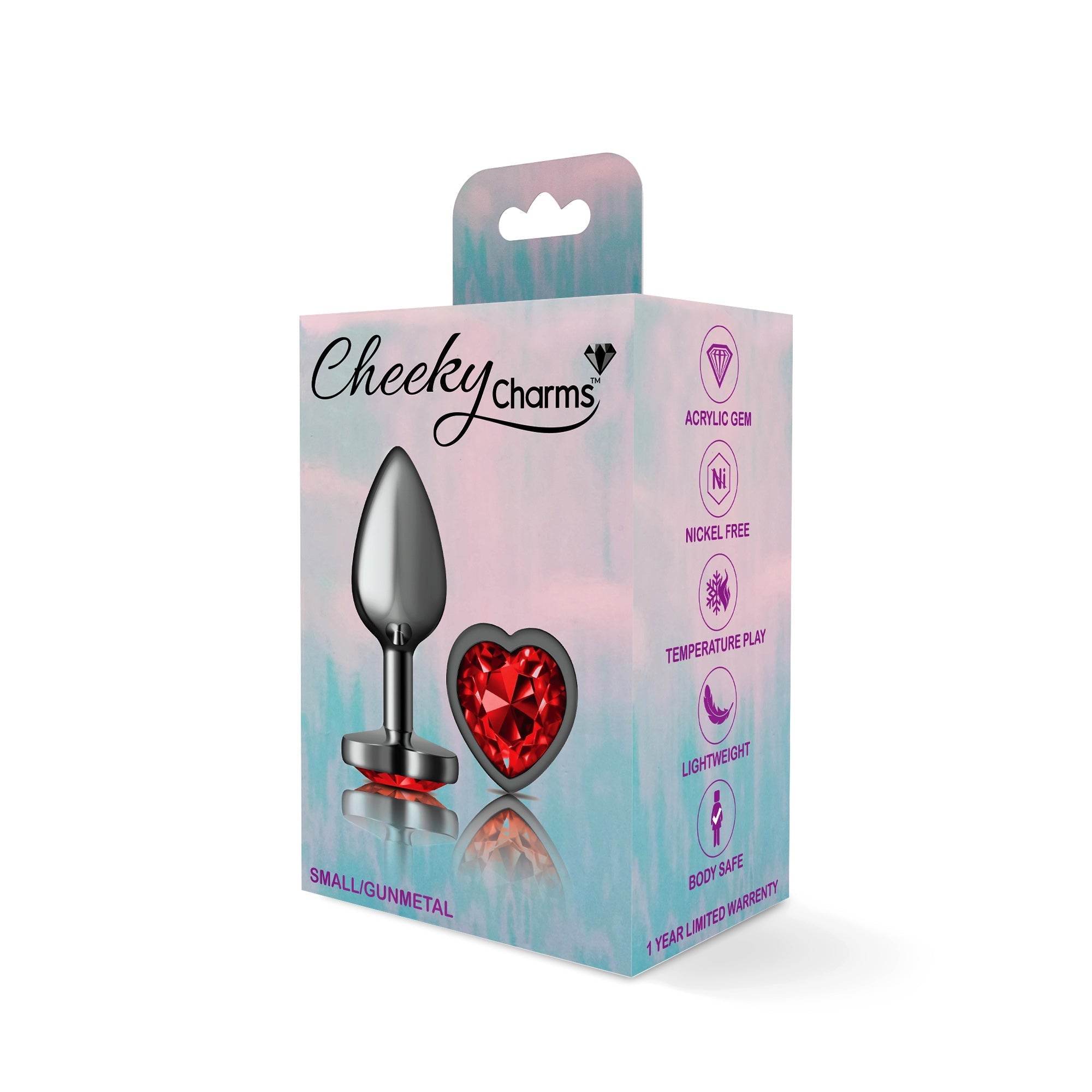 Cheeky Charms Heart Deep Red Gunmetal Butt Plug