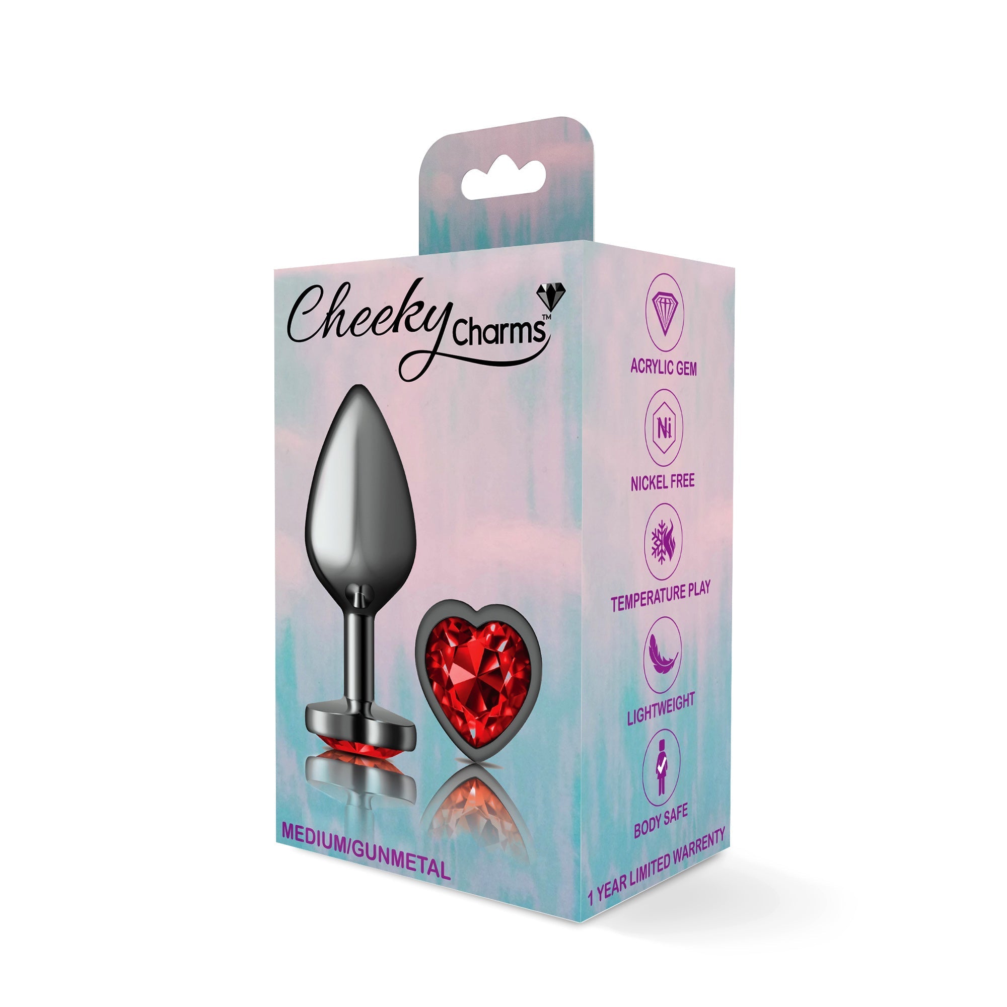 Cheeky Charms Heart Deep Red Gunmetal Butt Plug