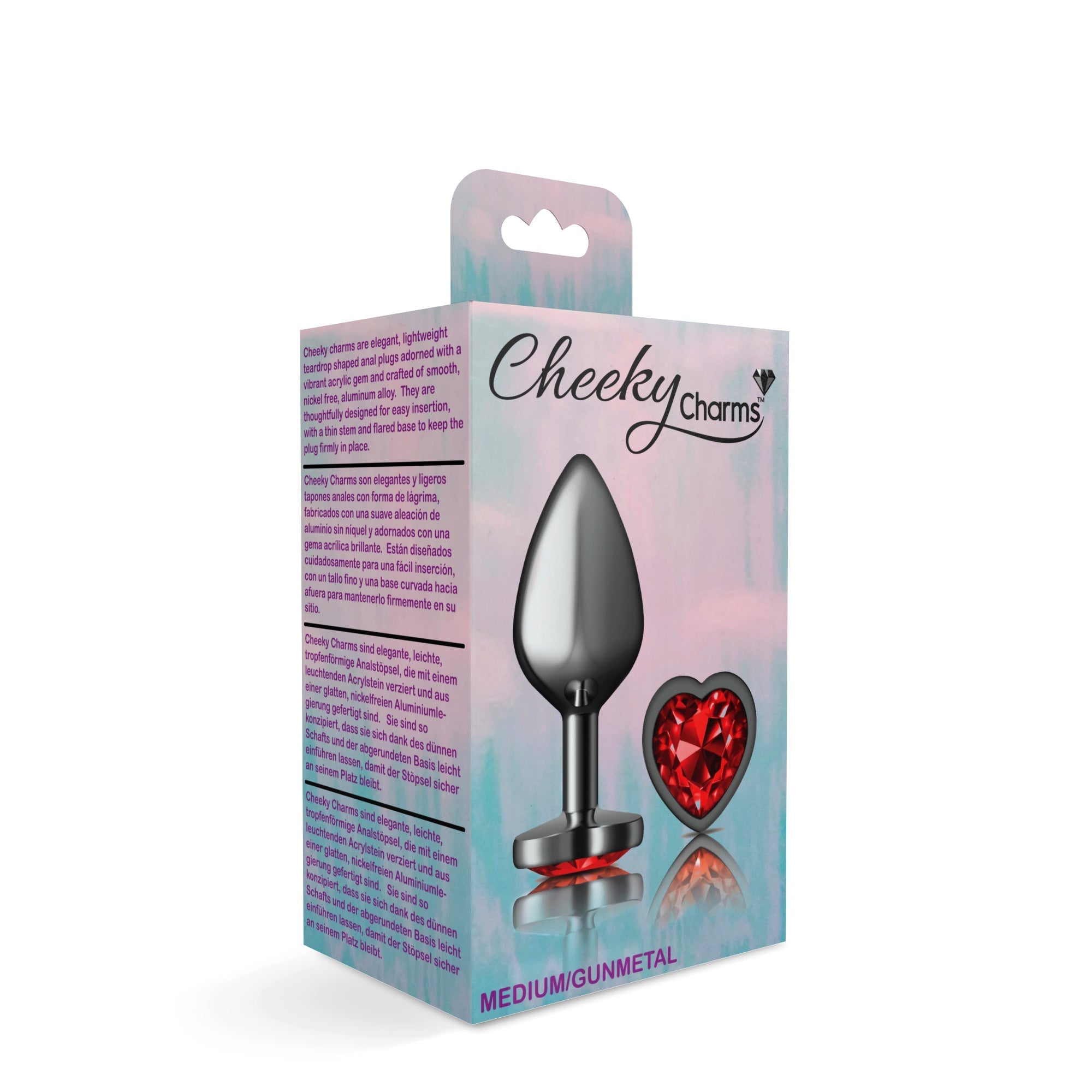 Cheeky Charms Heart Deep Red Gunmetal Butt Plug