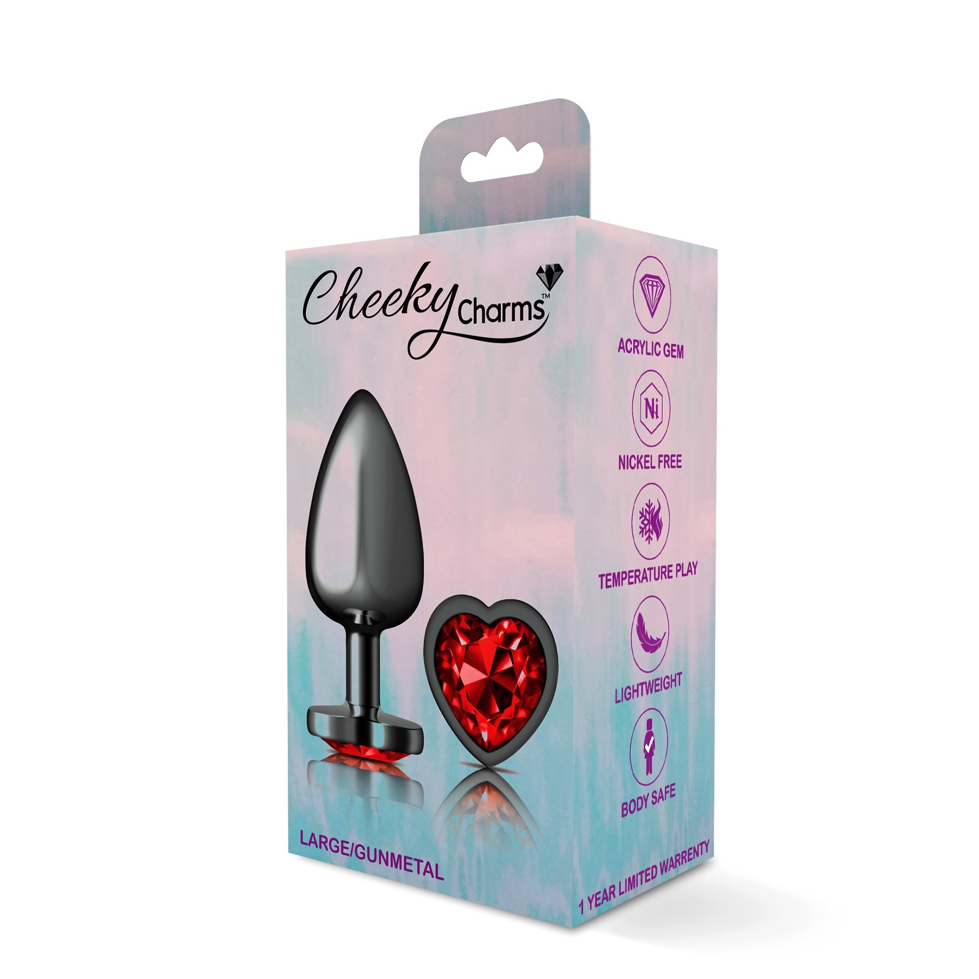 Cheeky Charms Heart Deep Red Gunmetal Butt Plug