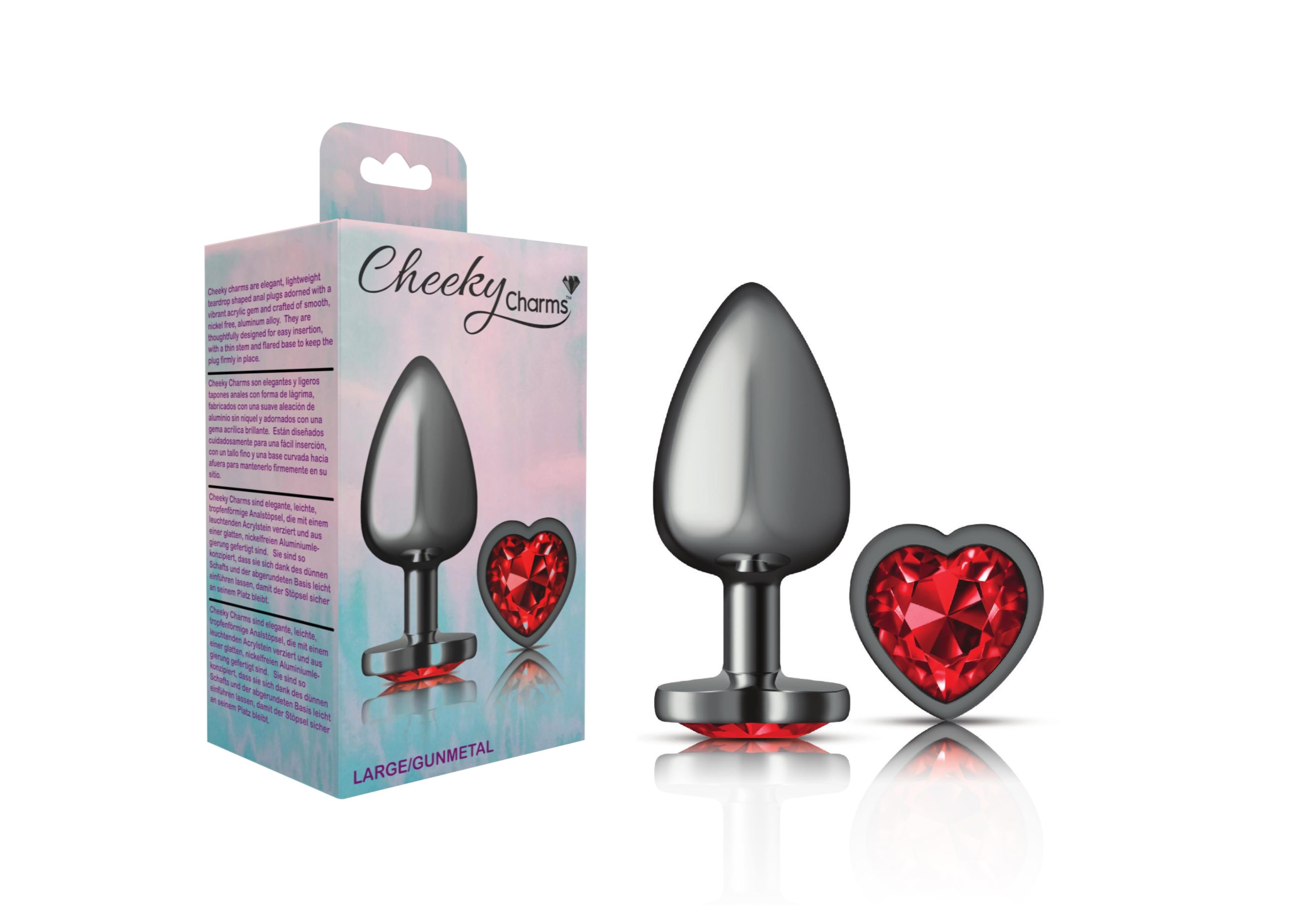 Cheeky Charms Heart Deep Red Gunmetal Butt Plug Large