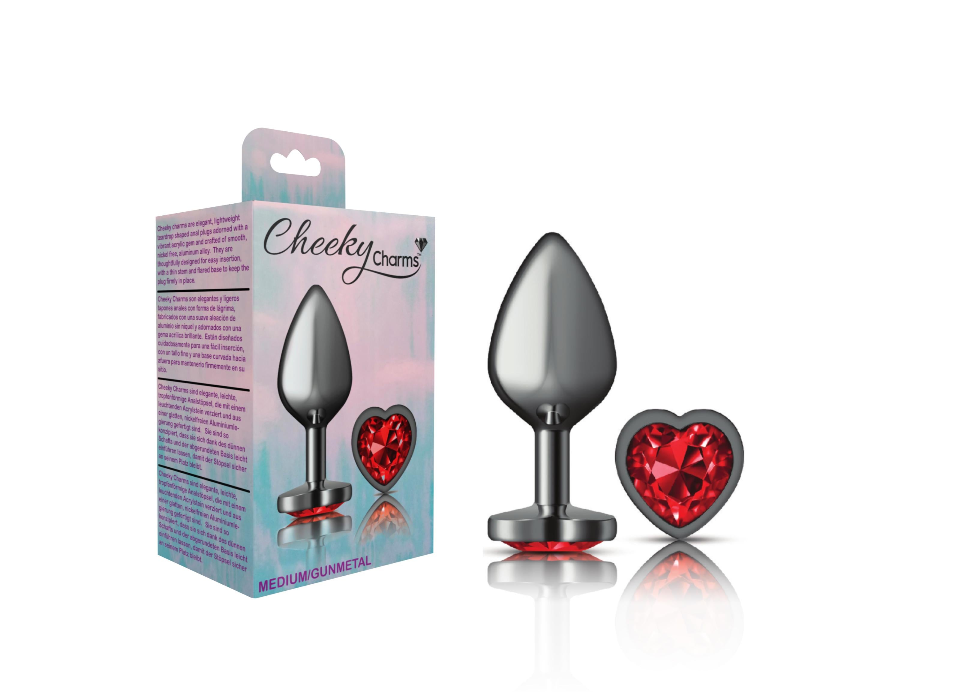 Cheeky Charms Heart Deep Red Gunmetal Butt Plug Medium