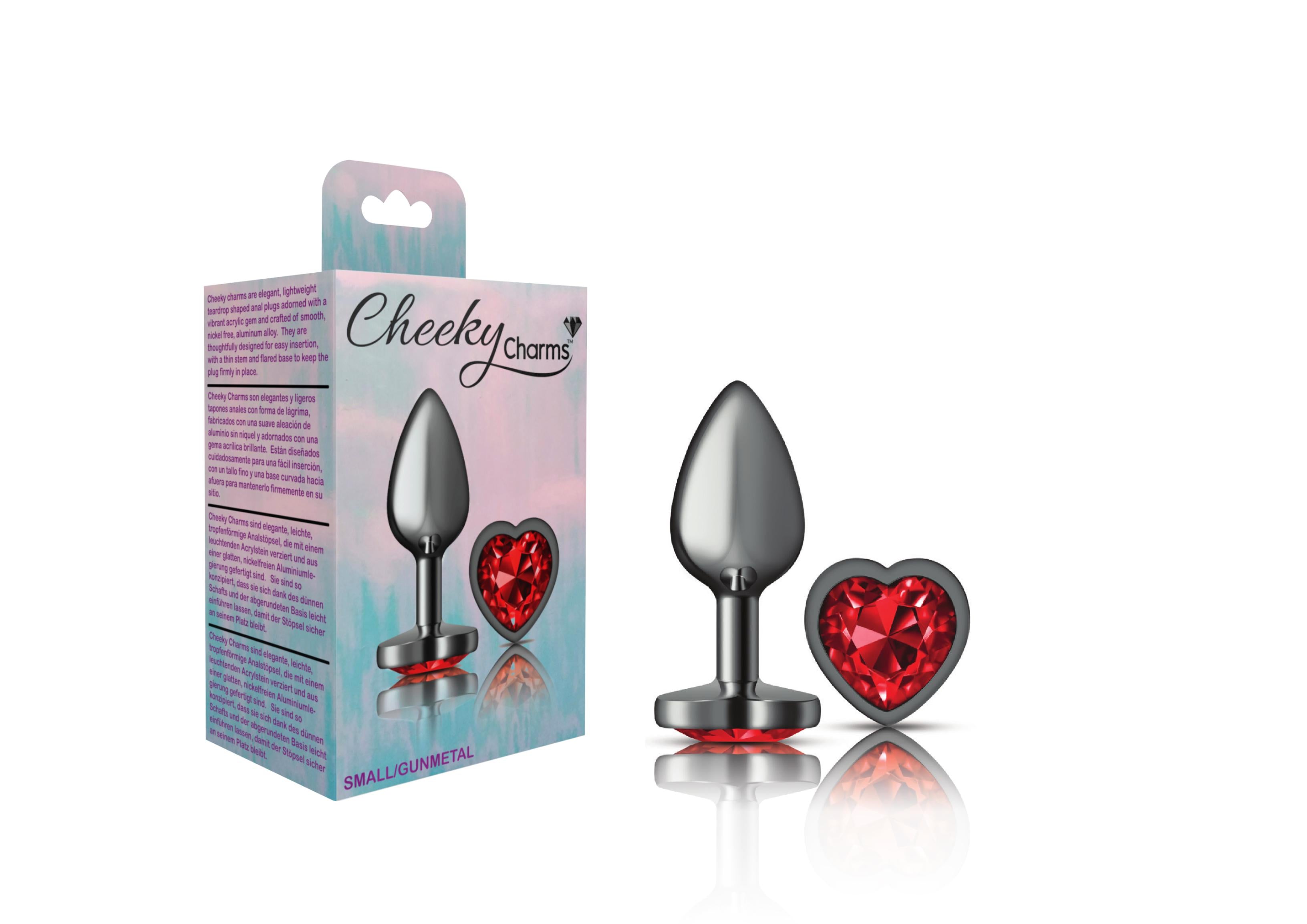 Cheeky Charms Heart Deep Red Gunmetal Butt Plug Small