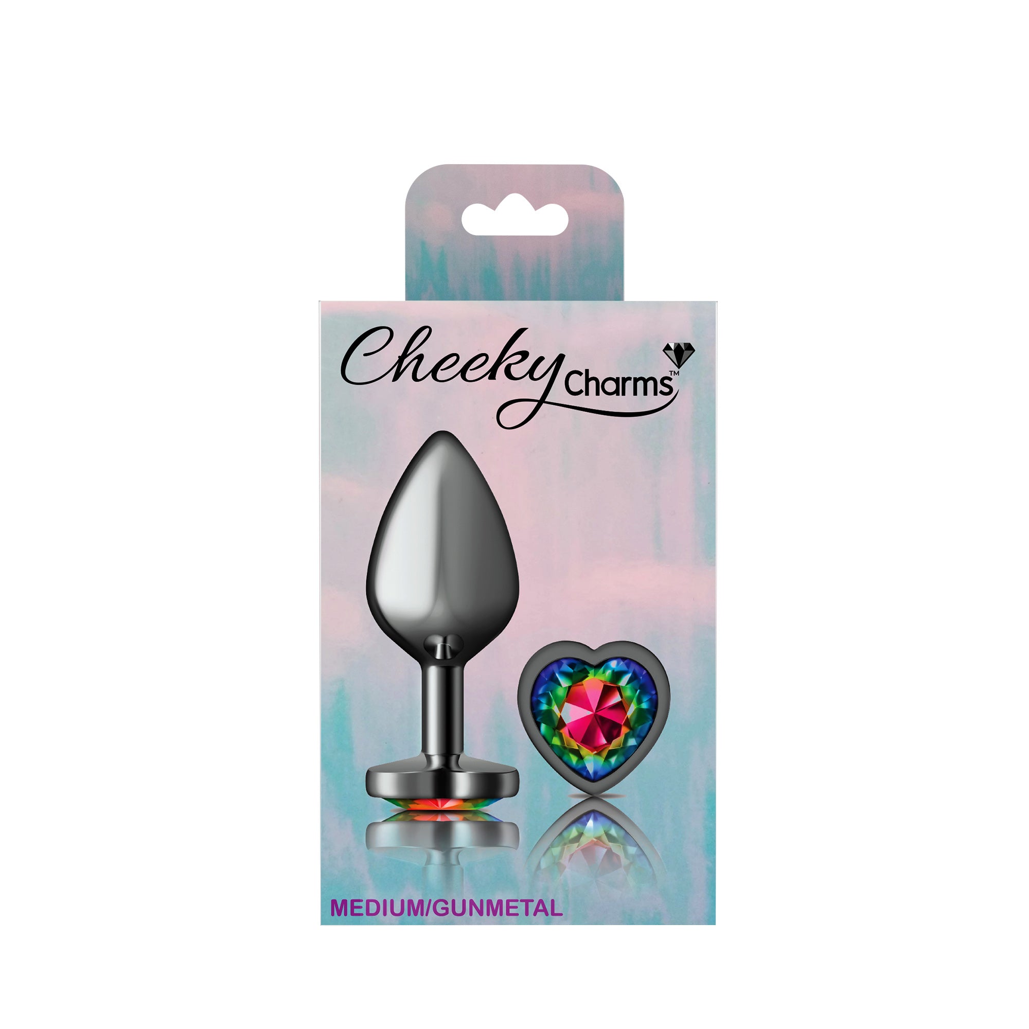 Cheeky Charms Heart Rainbow Gunmetal Butt Plug