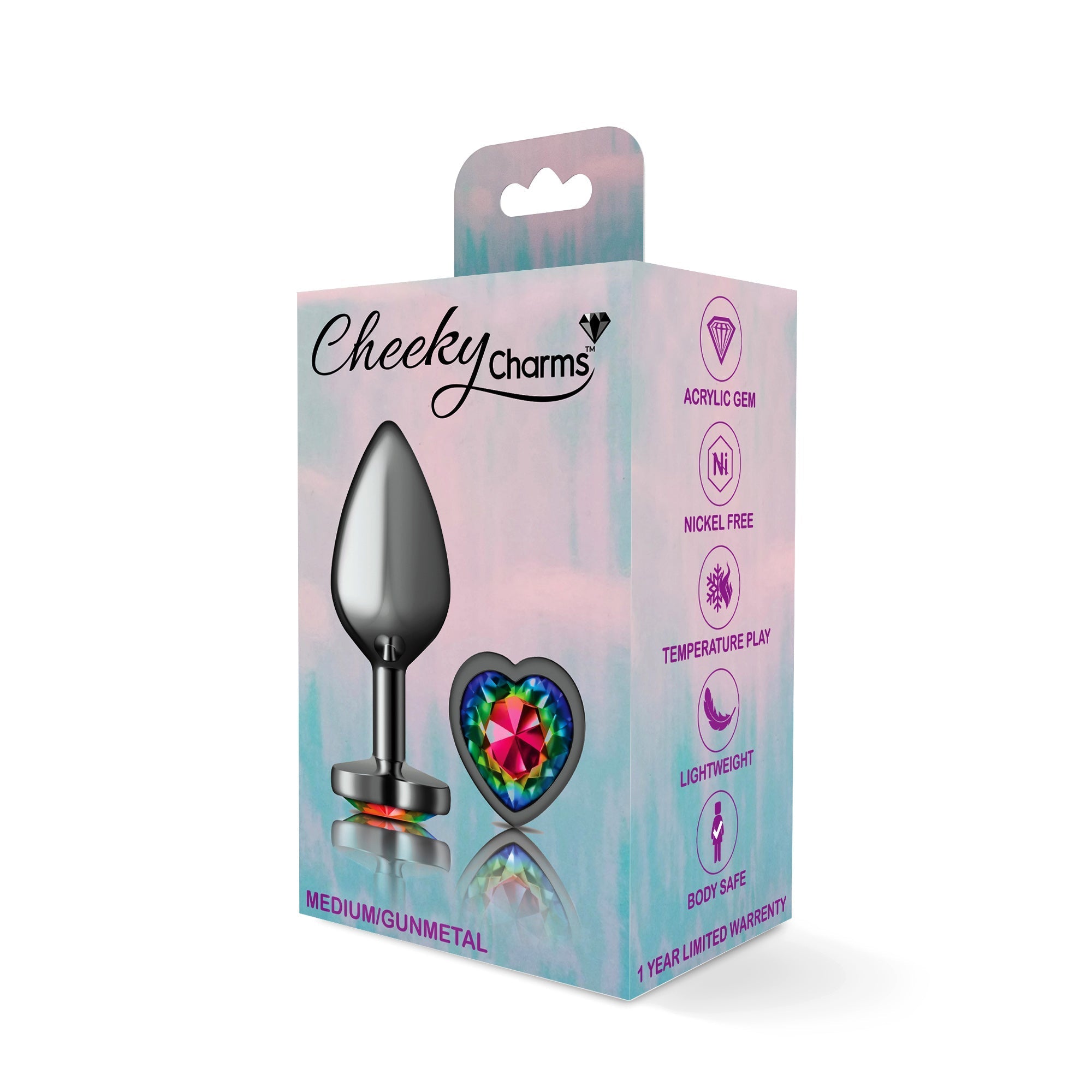 Cheeky Charms Heart Rainbow Gunmetal Butt Plug