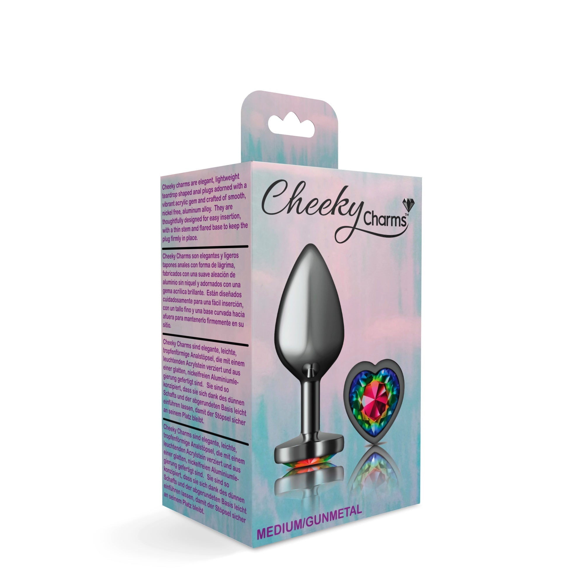 Cheeky Charms Heart Rainbow Gunmetal Butt Plug