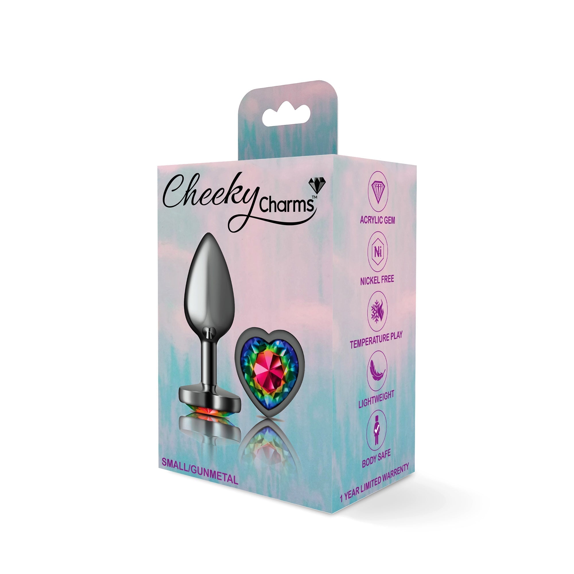 Cheeky Charms Heart Rainbow Gunmetal Butt Plug