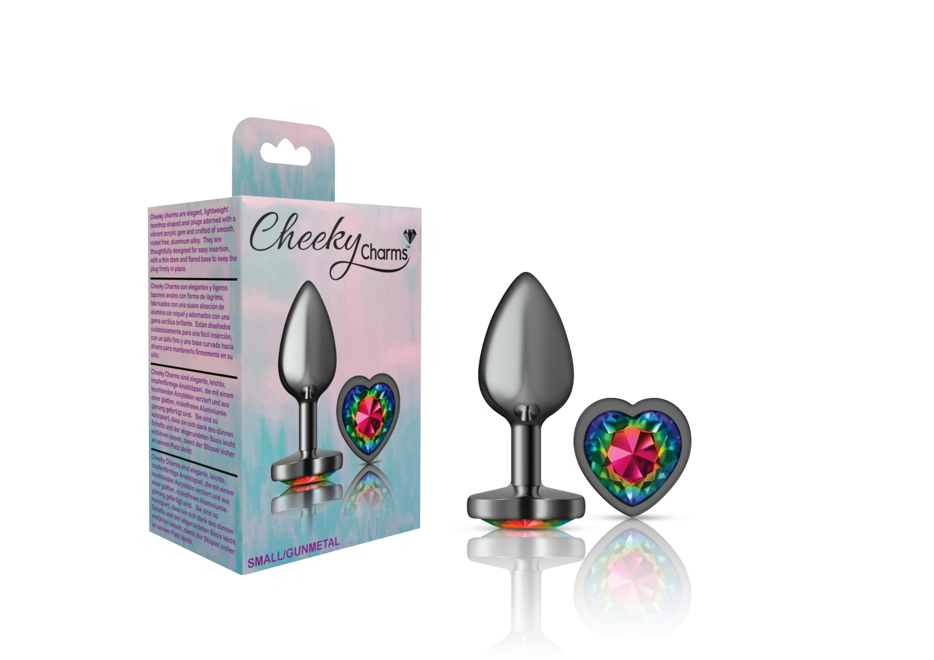 Cheeky Charms Heart Rainbow Gunmetal Butt Plug Small