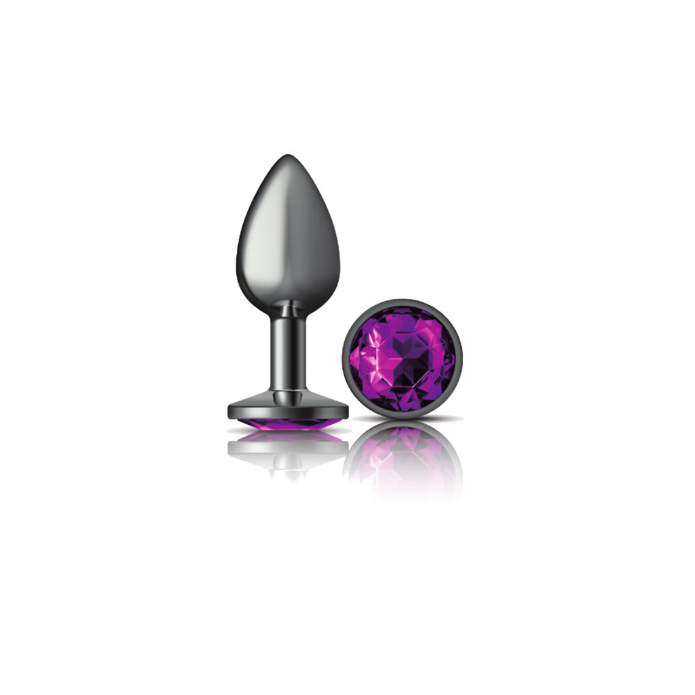 Cheeky Charms Round Gunmetal Butt Plug Purple / Small