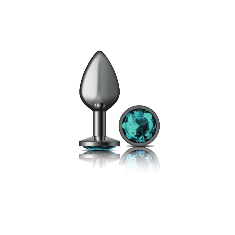 Cheeky Charms Round Gunmetal Butt Plug Teal / Medium