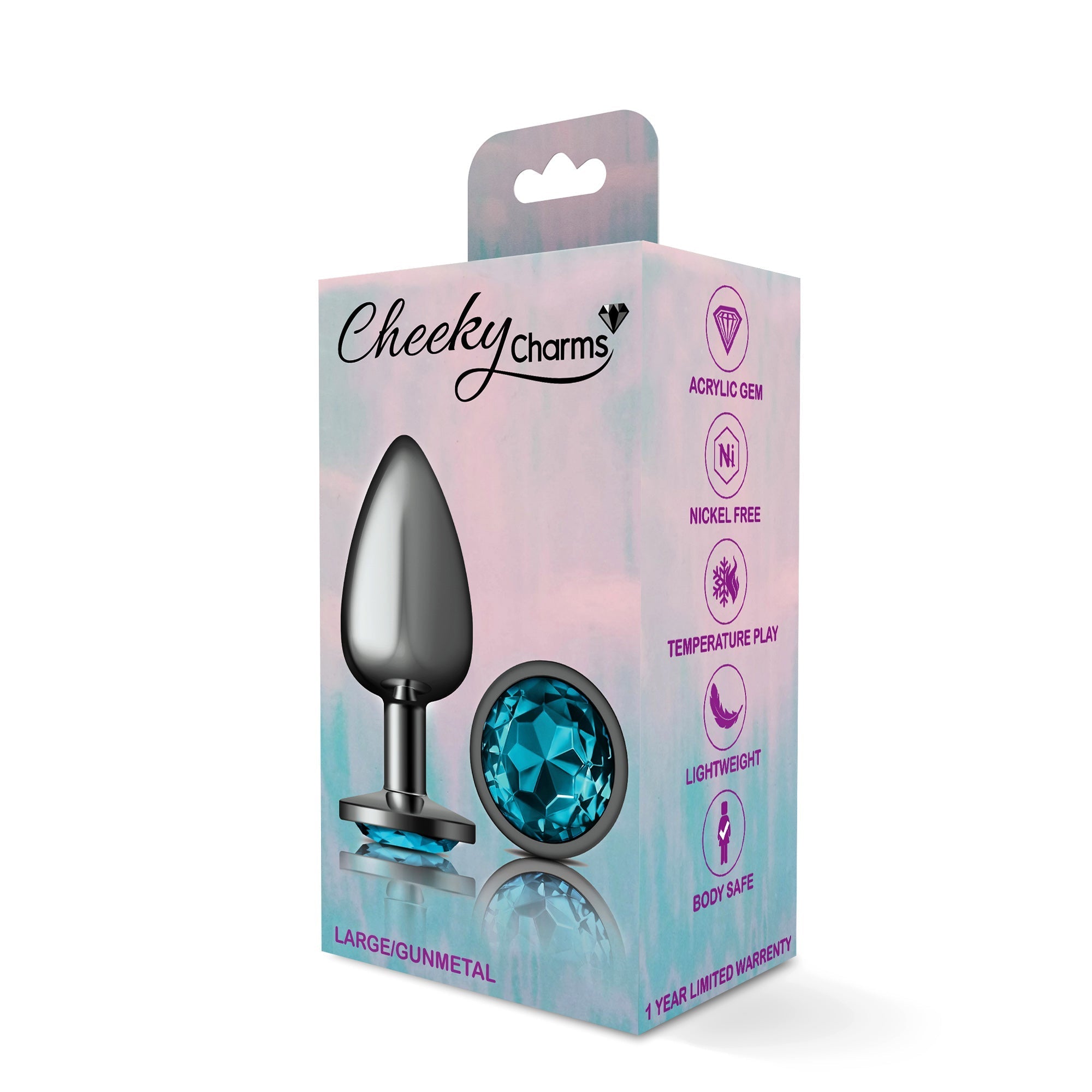 Cheeky Charms Round Teal Large Gunmetal Butt Plug