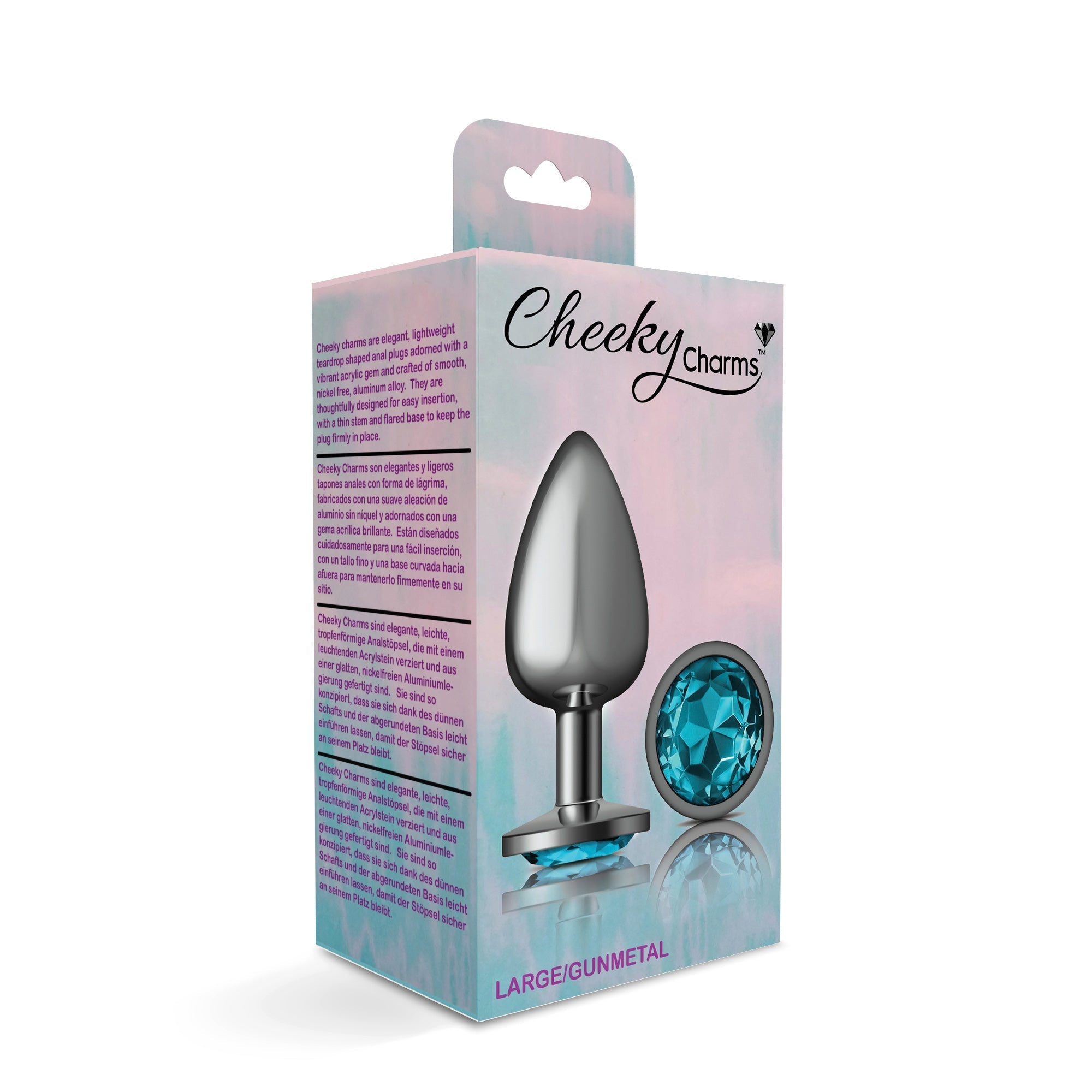 Cheeky Charms Round Teal Large Gunmetal Butt Plug