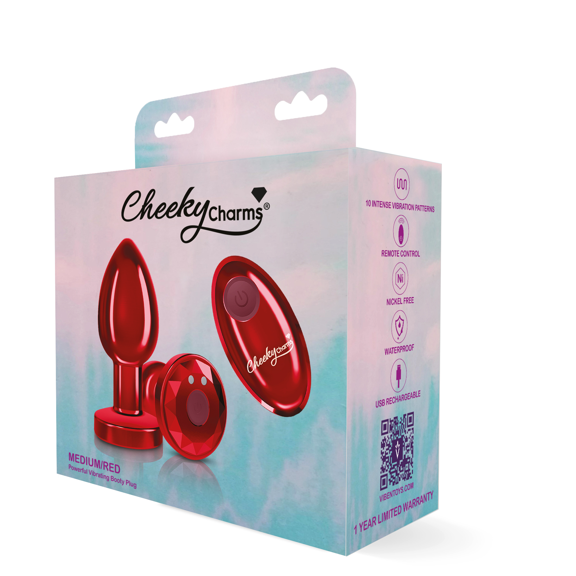 Cheeky Charms Vibrating Metal Plug Red W/ Remote