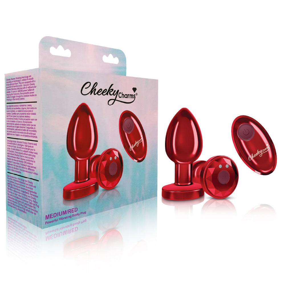 Cheeky Charms Vibrating Metal Plug Red W/ Remote Medium