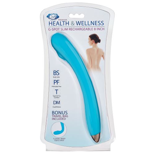 Cloud 9 Health & Wellness Rechargeable G-Spot Vibrator Slim 8in Single Motor Aqua Blue