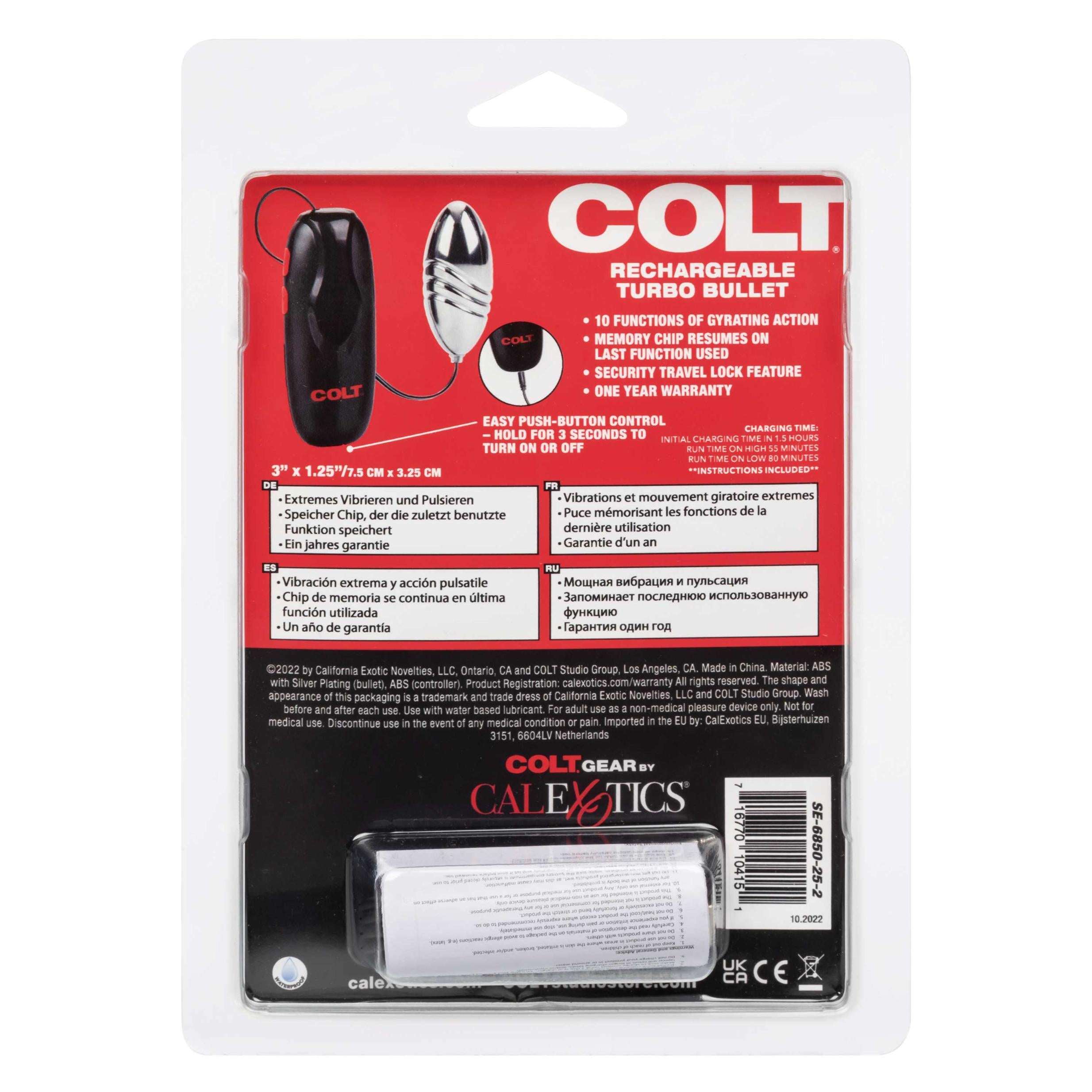 Colt Rechargeable Turbo Bullet Vibrator - Silver