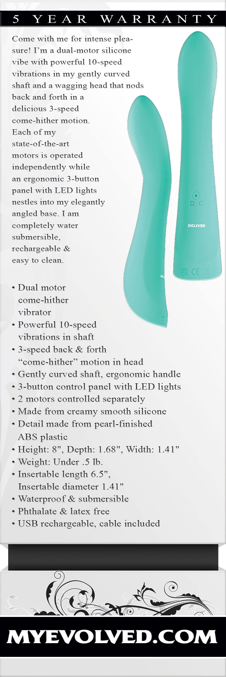 Come With Me Vaginal and Clitoral Vibrator - Teal