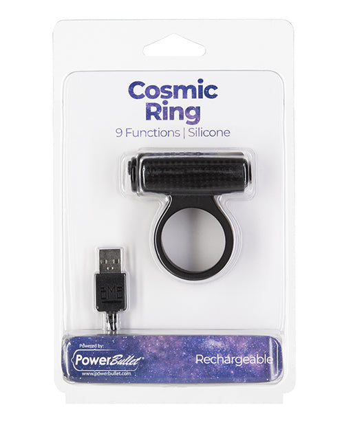 Cosmic Cock Ring W/rechargeable Bullet - 9 Functions Black Black