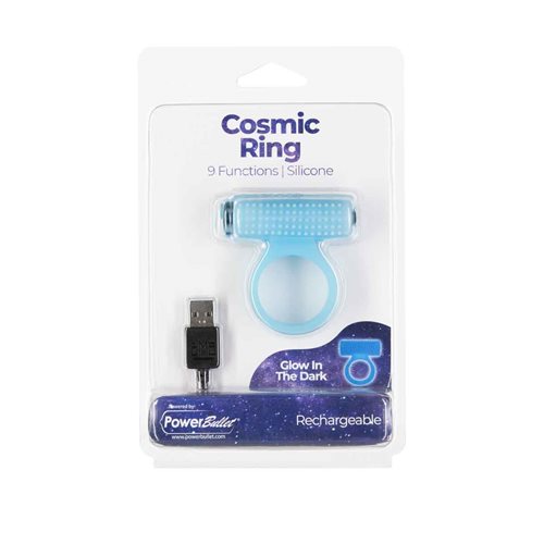 Cosmic Cock Ring W/rechargeable Bullet - 9 Functions Black Glow In The Dark