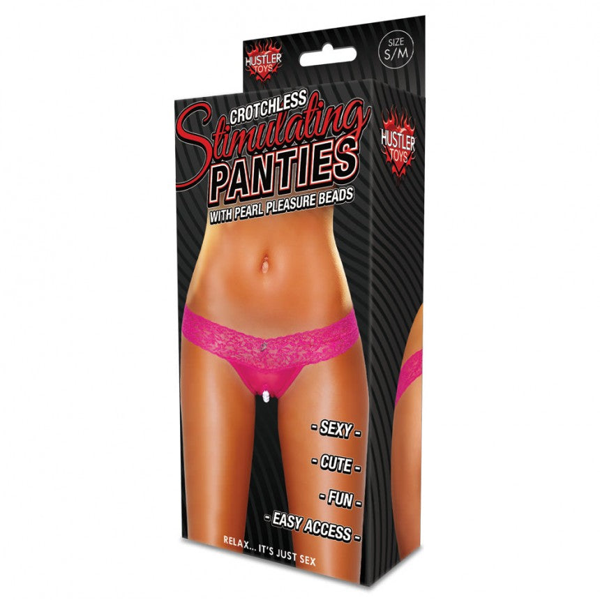 Crotchless Panties W/pearl Beads Hot Pink / Small/Medium