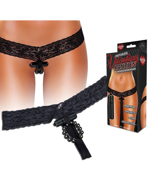 Crotchless Vibrating Panties W Pleasure Beads Black S/m M/L