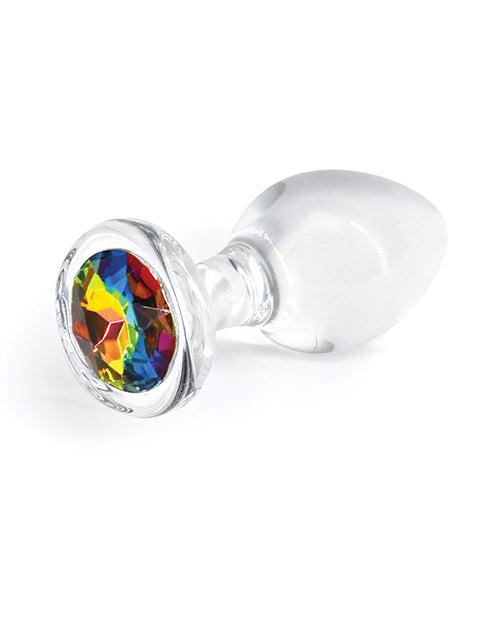 Crystal Desires Glass Round Gem Butt Plug - Rainbow