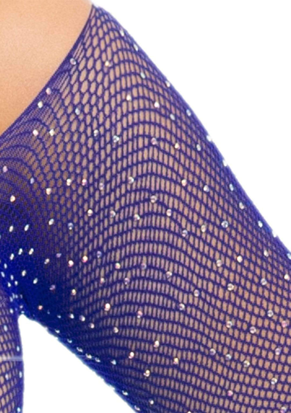 Crystalized Long Sleeve Fishnet Thong Back Bodysuit - One Size.