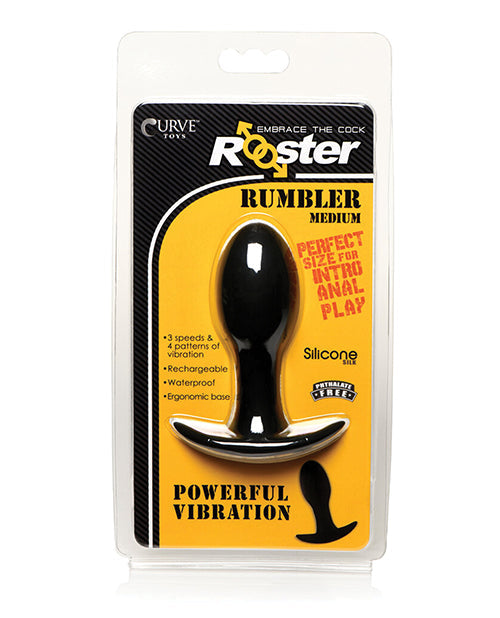 Curve Novelties Rooster Rumbler Vibrating Silicone Anal Plug - Black Medium