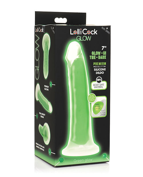 Curve Toys Lollicock 7" Glow In The Dark Silicone Dildo Green