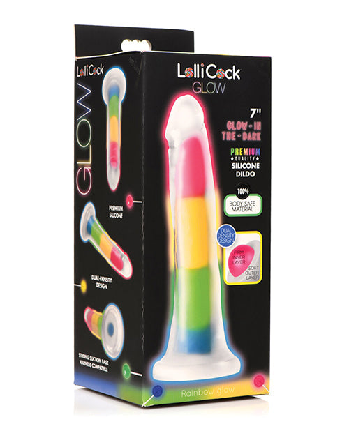 Curve Toys Lollicock 7" Glow In The Dark Silicone Dildo Rainbow