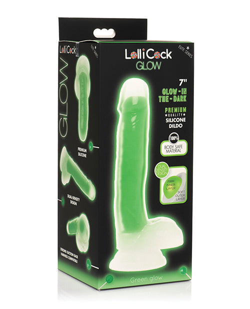 Curve Toys Lollicock 7" Glow In The Dark Silicone Dildo W/balls Green