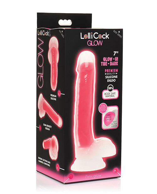 Curve Toys Lollicock 7" Glow In The Dark Silicone Dildo W/balls Pink