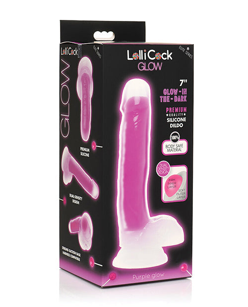 Curve Toys Lollicock 7" Glow In The Dark Silicone Dildo W/balls Purple