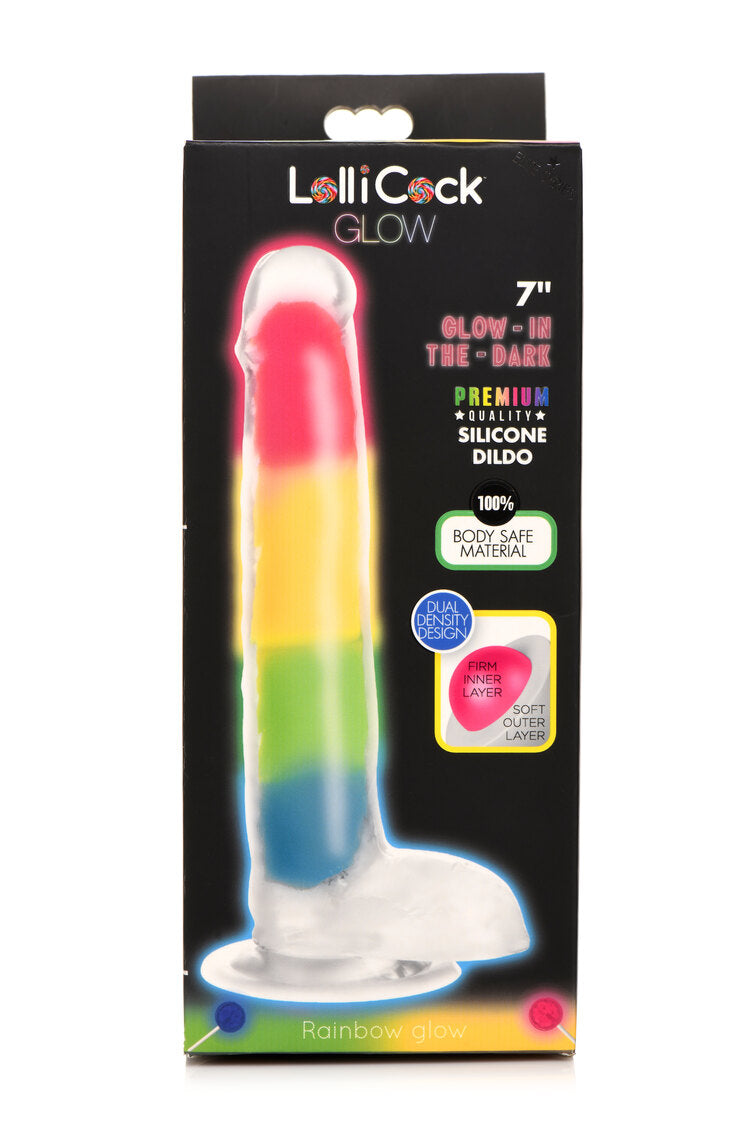 Curve Toys Lollicock 7" Glow In The Dark Silicone Dildo W/balls Rainbow